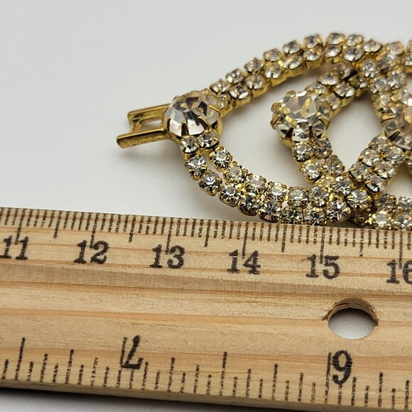 Vintage Gold Tone Clear Crystal Statement Chain Bracelet 7" Fold Over Clasp - Picture 14 of 15